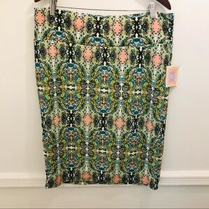 NWT Lularoe Cassie Skirt 3XL pencil stretch green pink blue business casual